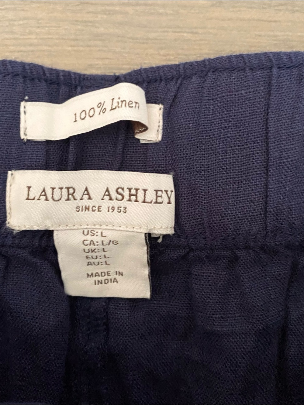 Laura Ashley Navy High-Waist Linen Shorts with Tie - Picture 2 of 6